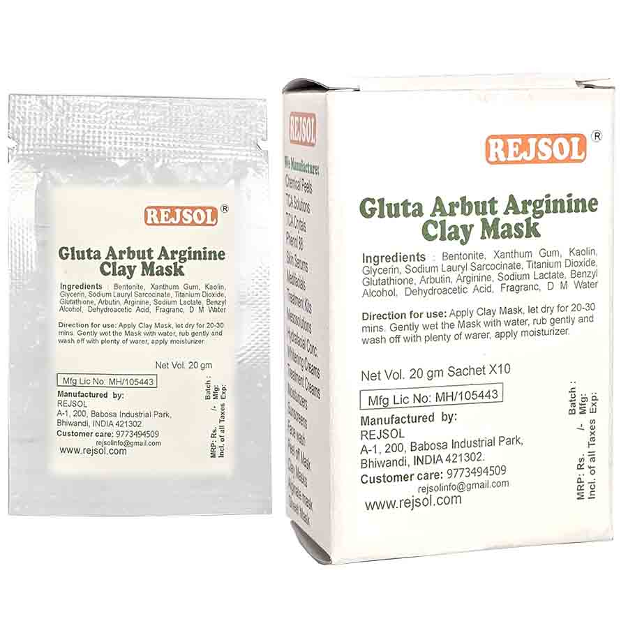 R90 GLUTA ARBUT ARGININE CLAY MASK 20gm sachet * 10pcs in box