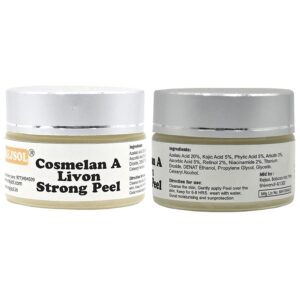 R163 Cosmelan A Livon Strong Peel for for Chemical Peeling. Kept for 8 hrs  Professional Use 30ml  Azelaic 20%, Kojic 5%, Phytic 5%, Arbutin 3%, Vit C 5%, Retinol 2%, Niacin2%